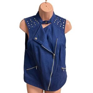 ROCK & REPUBLIC Women’s Blue Moto Studded Vest Size Medium